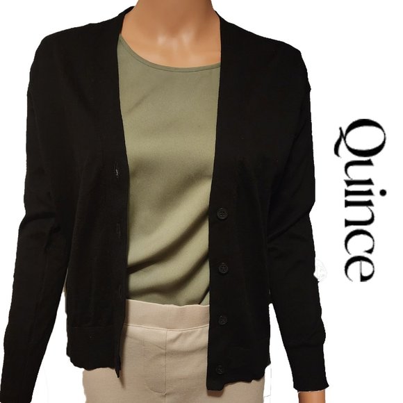 Quince Sweaters - Quince Lightweight Cotton Cashmere Cardigan NWT Black XS